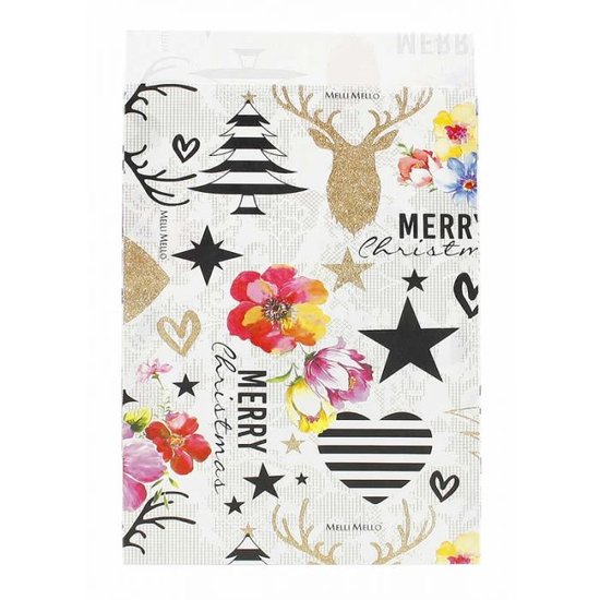 Kerstcadeau zakjes  rendier en bloemen 17 x 25 cm set 4  17 x 25 cm