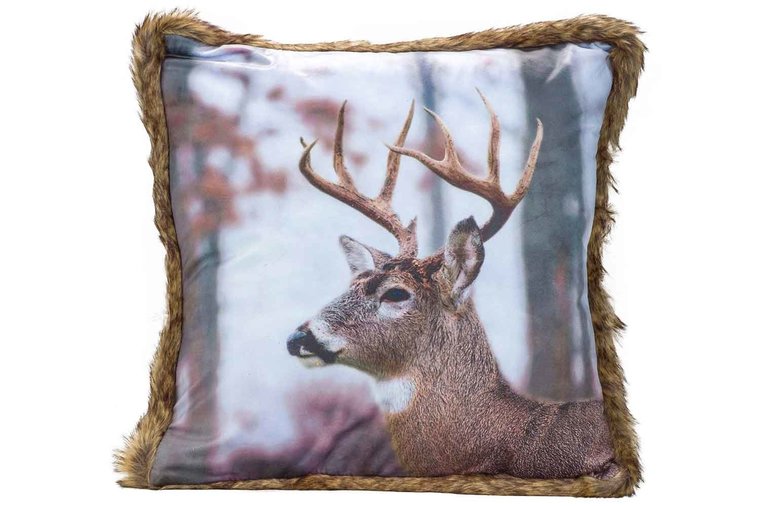 KUSSEN DEER BRUIN 45X45XH12CM FLUWEEL