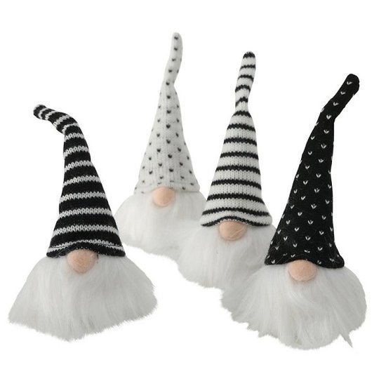 Kabouter Black/White h20x7cm zwart/wit textiel