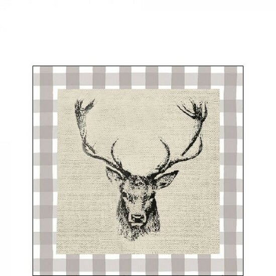 Servetten Checked Stag Head Brown 25cm 20 stuks