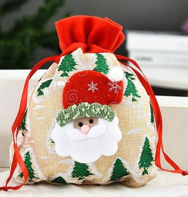 Kerst cadeau zakje textiel 21x24cm Kerstman