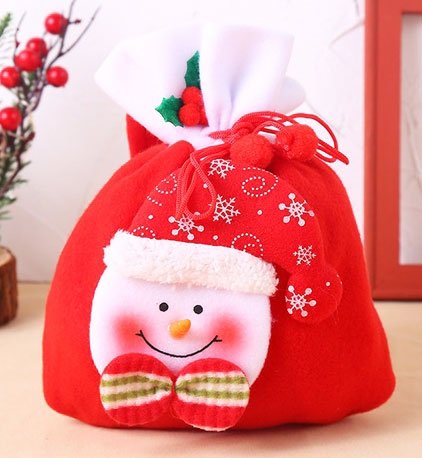 Kerst cadeau zakje textiel 21x24cm Sneeuwpop