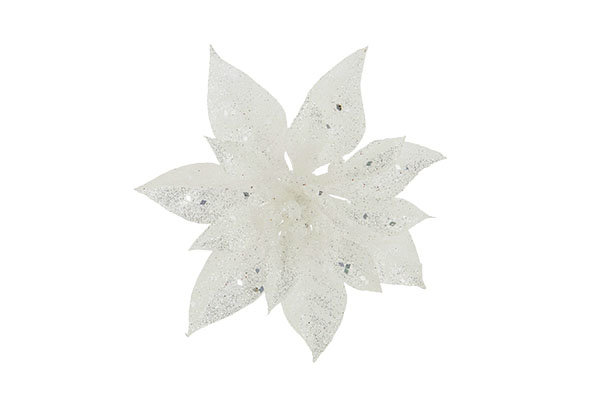 KERSTROOS CLIP GLITTER WIT D15CM KUNSTSTOF