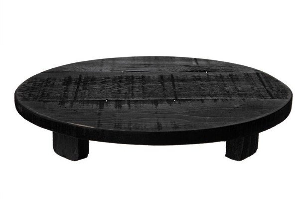 Dienblad/tafeltje met voet van oud hout Ø38x7cm zwart