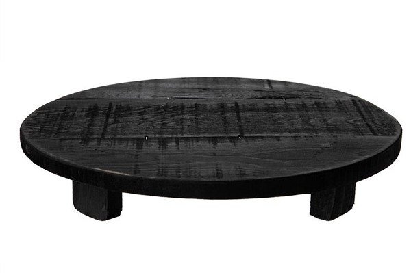 Plateau/tafeltje met voet van oud hout Ø38x7cm zwart