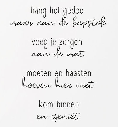 Kaart met gedicht 'Kom binnen en geniet..'