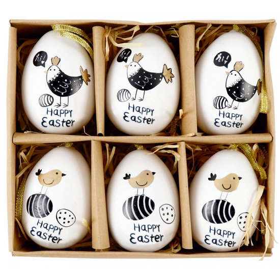 PAASEI SET6 ZWART-WIT PLASTIC EASTER