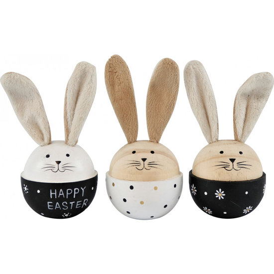 Bunny/Paashaas van hout/katoen 3 ass. 14 cm