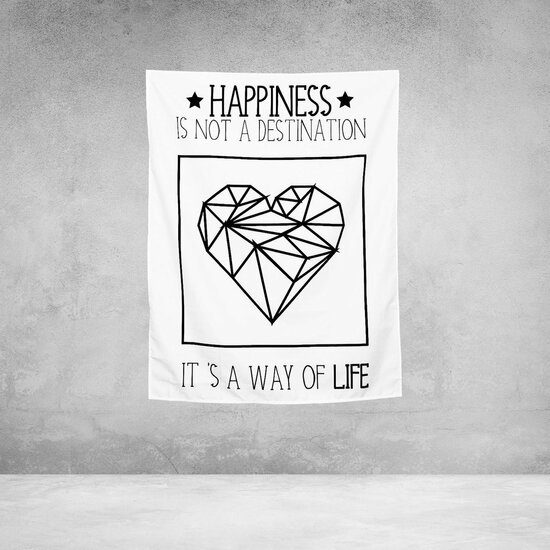 WANDKLEED HART MET TEKST HAPPINESS