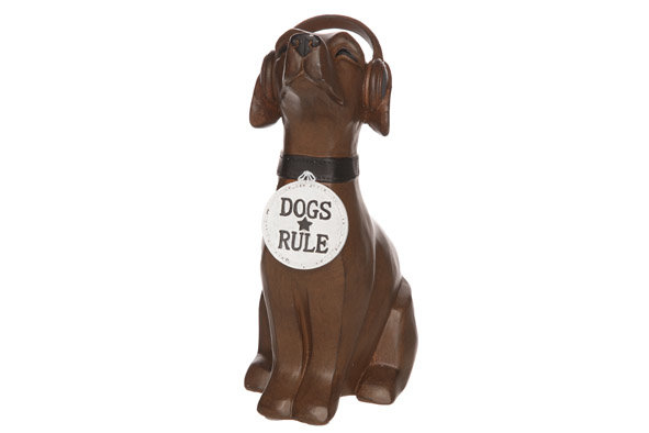 HOND DOGS RULE BRUIN RESINE 20.5X9.5X21CM