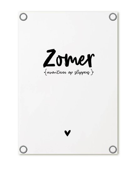 Tuinposter wit met tekst 'Zomer - avontuur op slippers' ZOEDT