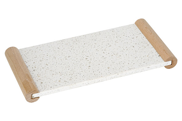 TERRAZZO TRAY HANDLES IN HOUT 31.5X15CM WIT
