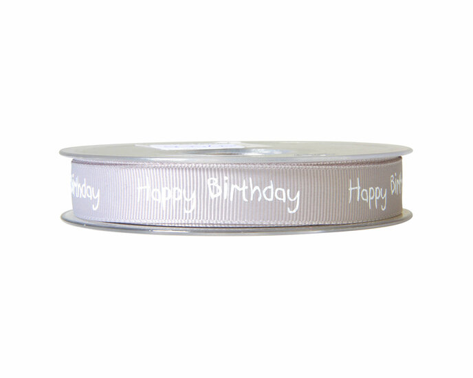 Lint Happy Birthday - Grijs 16 mm (1 meter)