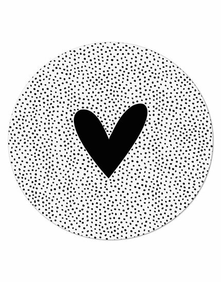 Muurcirkel/tuincirkel 40 cm wit met zwart hart en dots patroon voor binnen én buiten ZOEDT