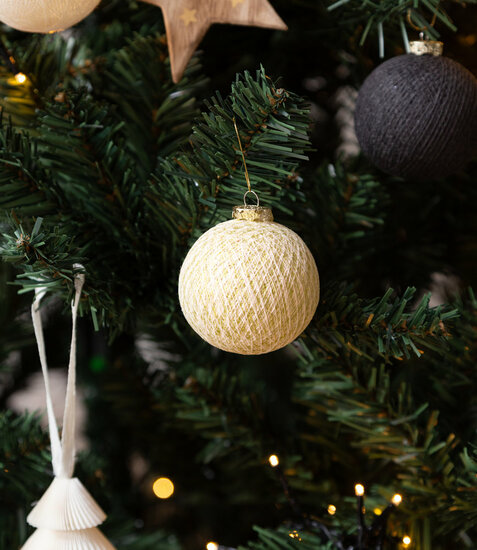 Kerstbal Cotton Balls chique set 4 