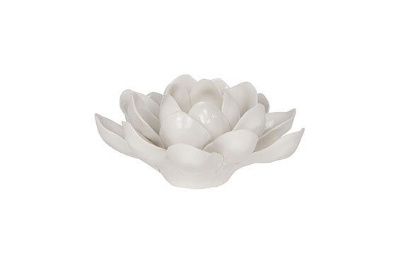 THEELICHTHOUDER BLOEM KERAMIEK WIT 16X16 X8CM