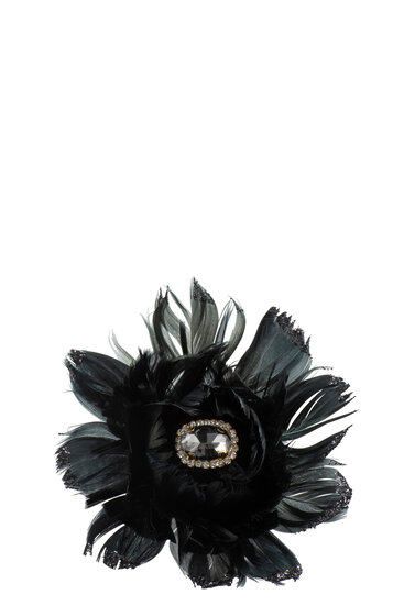 Bloem Veren+Strass+Clip Zwart J-Line