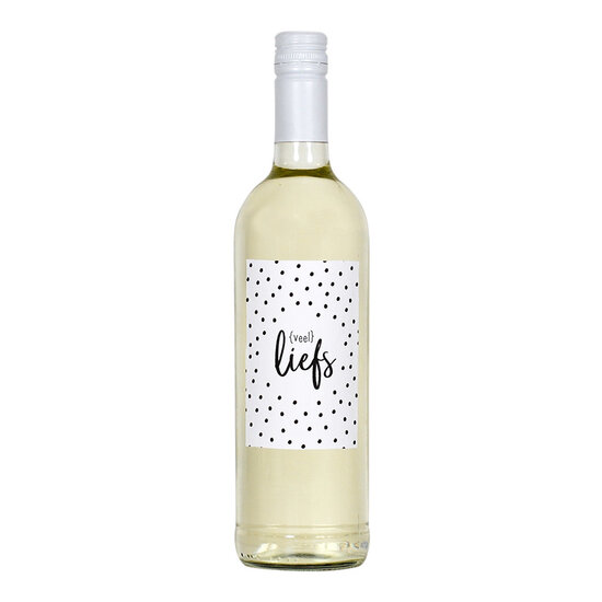 Fles etiket met tekst Veel liefs - dots patroon