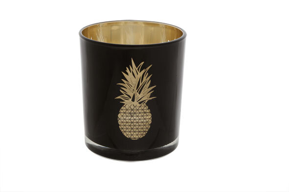 THEELICHTH ANANAS ZWART GOUD 8.5X10CM GLAS