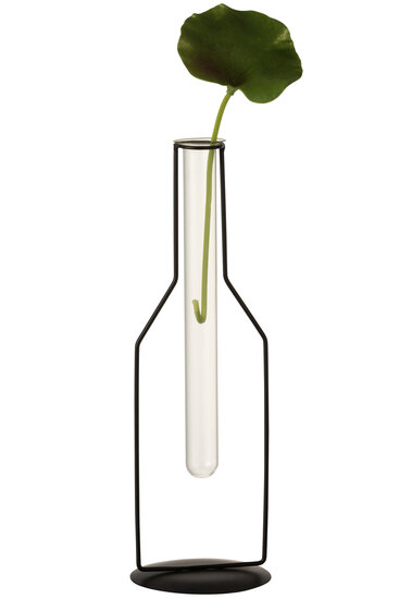 Vaasje 1 Tube Fles Metaal/Glas Zwart  J-Line