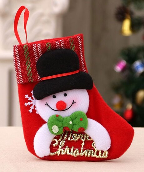 Kerstsok Merry Xmas Sneeuwpop 15 x 9cm