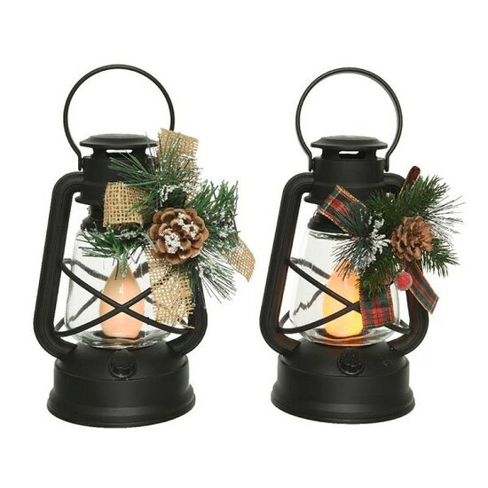 LED Lantaarn met kerst decoratie, op batterij met timer