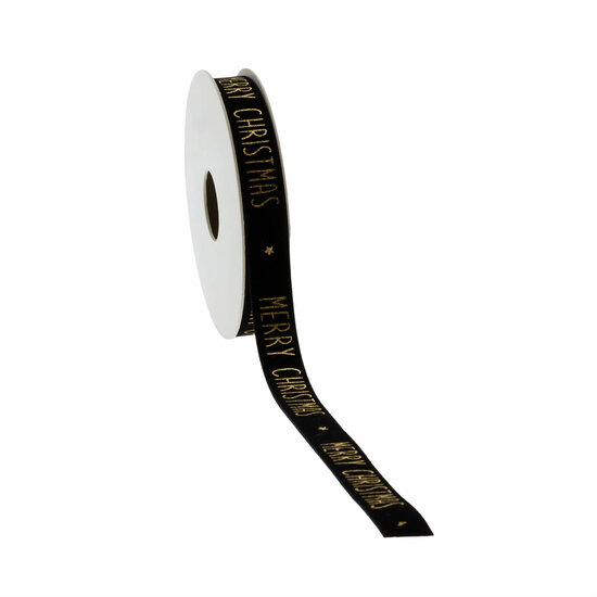 Lint Merry Christmas Zwart 15mm, per meter
