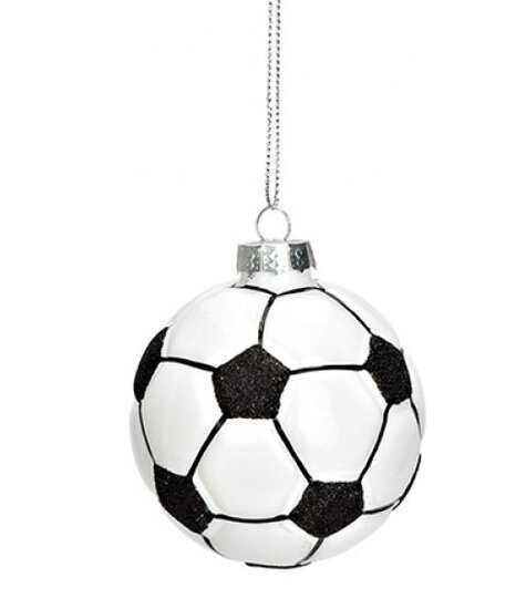   Kerstbal voetbal van glas zwart, wit Ø7