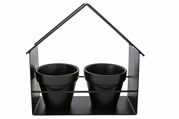 DECOREK HOUSE X2 POTS  ZWART H24CM METAAL