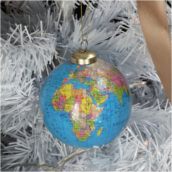 KERSTBAL WERELDBOL/GLOBE 8CM BLAUW