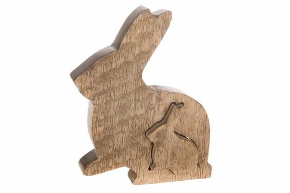 Konijn/Paashaas Puzzle mangohout - 15cm