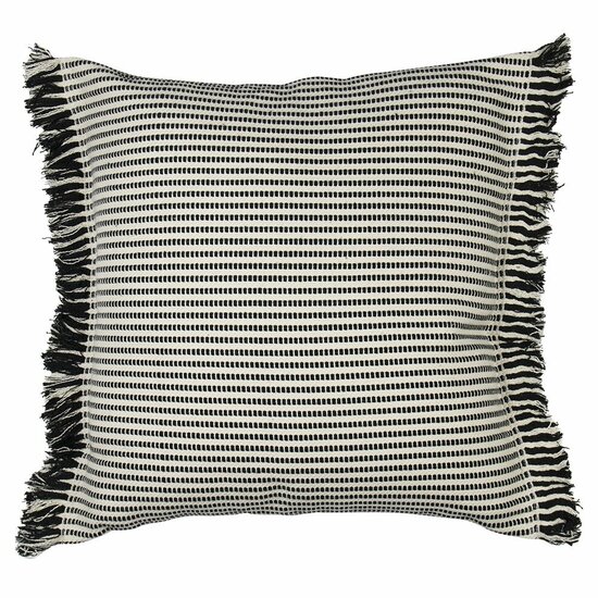 Kussen streep franjes zwart/off white 45x45cm