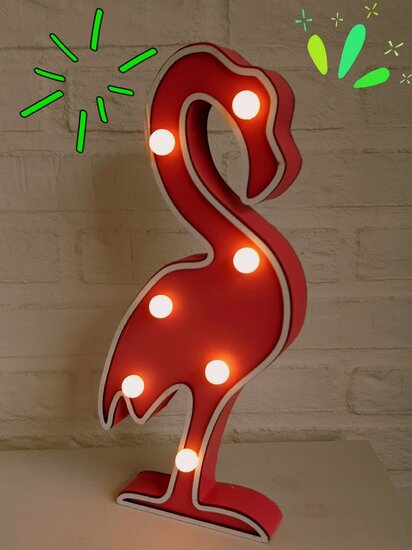 Flamingo met LED licht 29 cm.