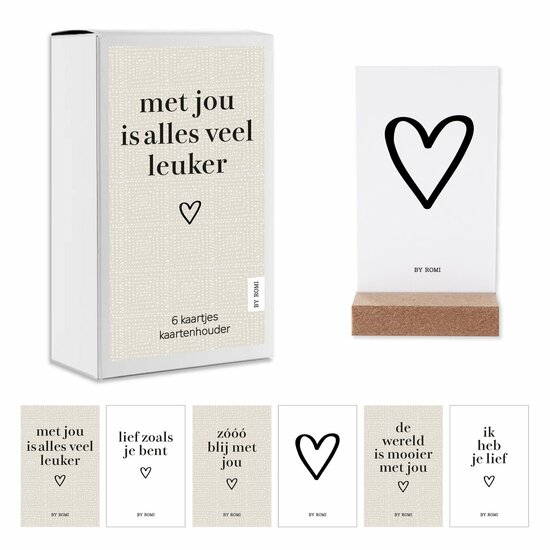 Kaartensetje en houder/Met jou is alles veel leuker