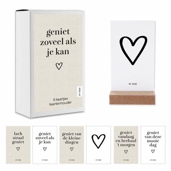 Kaartensetje en houder/Geniet zoveel als je kan