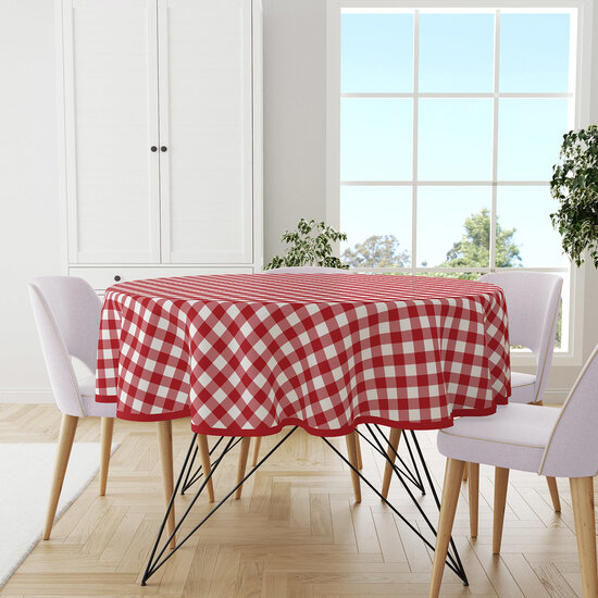 Rond PVC tafelzeil ruit - rood 160 cm