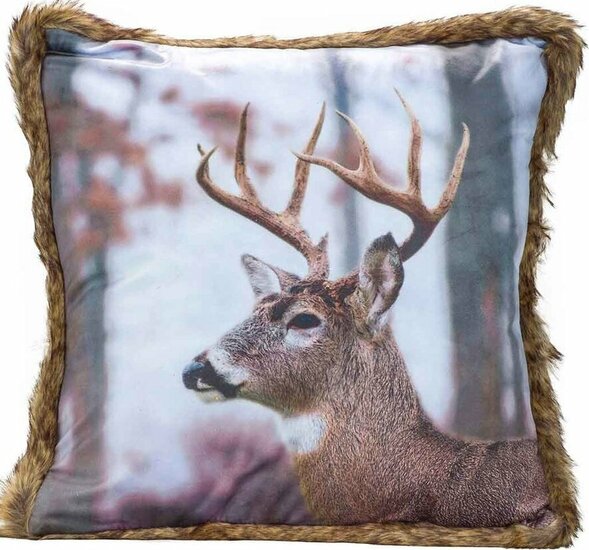 KUSSEN DEER BRUIN 45X45XH12CM FLUWEEL