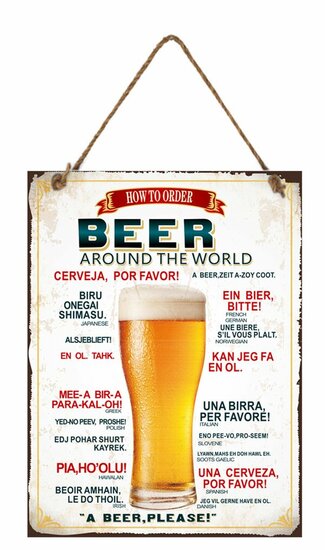 Tekstbord Bier bestellen in verschillende talen 40x30cm