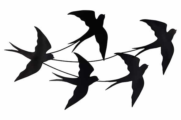 MUURDECORATIE SWALLOWS ZWART 60X5XH50 CM METAAL