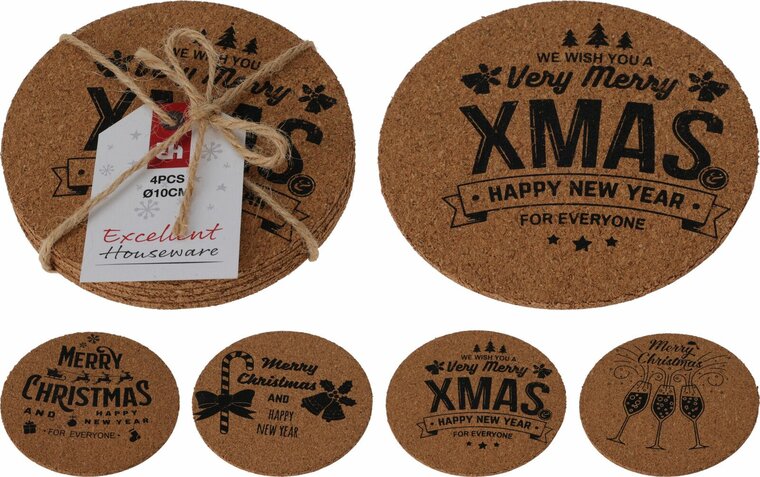 ONDERZETTER KERST KURK SET VAN 4 STUKS 10CM 