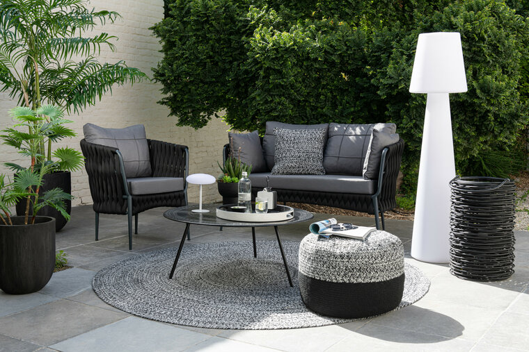  Miami Outdoor Set van 3 stuks Poef-Kussen-vloerkleed J-Line 