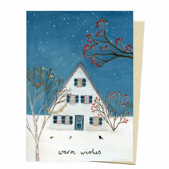 kerstkaart Sterrennacht/Warm whises+envelop