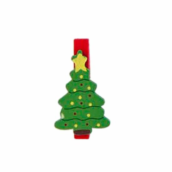 Houten knijper met kerstboom 3,5 cm (8 stuks)