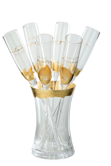 Champagneglazen 6 in Vaas Glas Transparant/Goud J-LINE