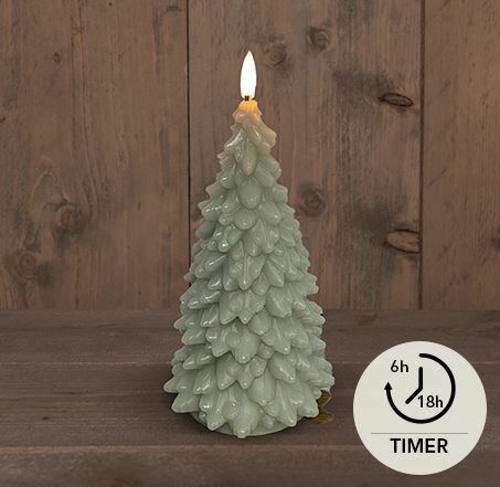 KERSTBOOM KAARS 3D LONT TAUPE 20CM MET TIMER