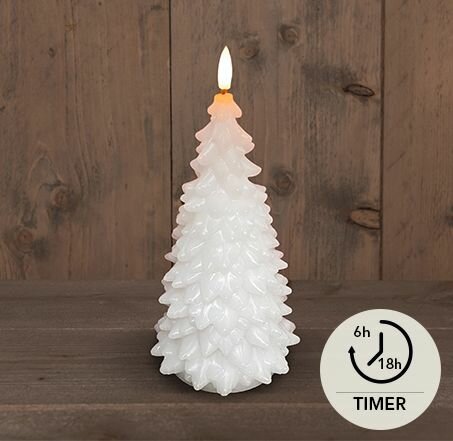 KERSTBOOM KAARS 3D LONT WIT 20CM MET TIMER