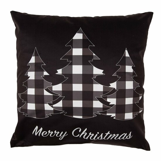 Kussenhoes zwart Kerstbomen geblokt Merry Christmas 45x45