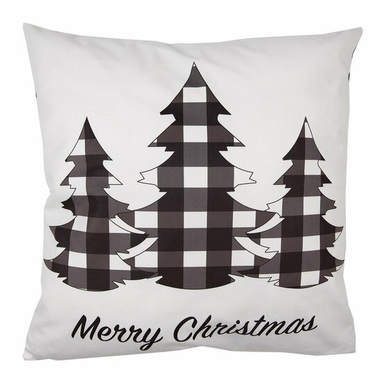 Kussenhoes wit Kerstbomen geblokt Merry Christmas 45x45