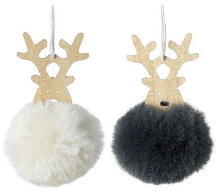 Rendieren hangdeco met pompon/fluffy vacht
