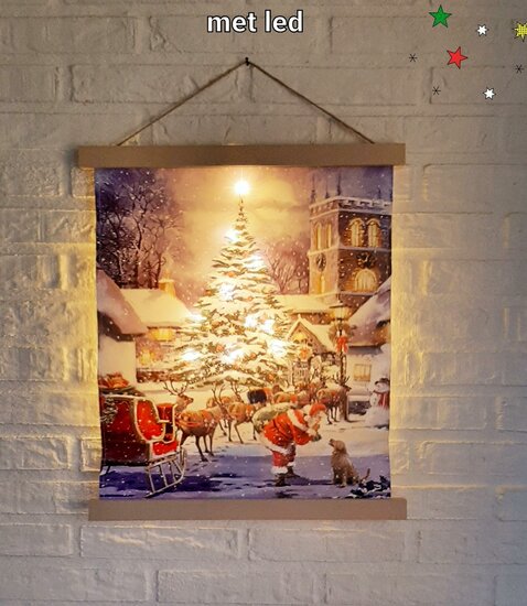 Wanddoek kerst LED 40x47cm met 6u timer 4 ass.